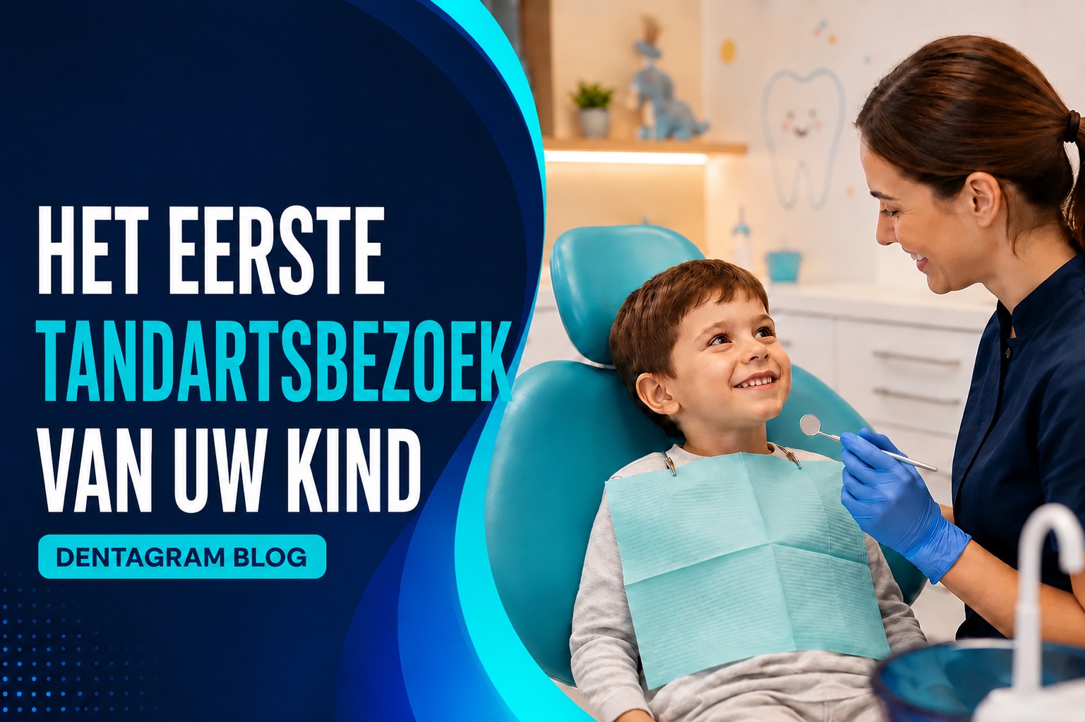 Eerste tandartsbezoek van een kind met rustige begeleiding